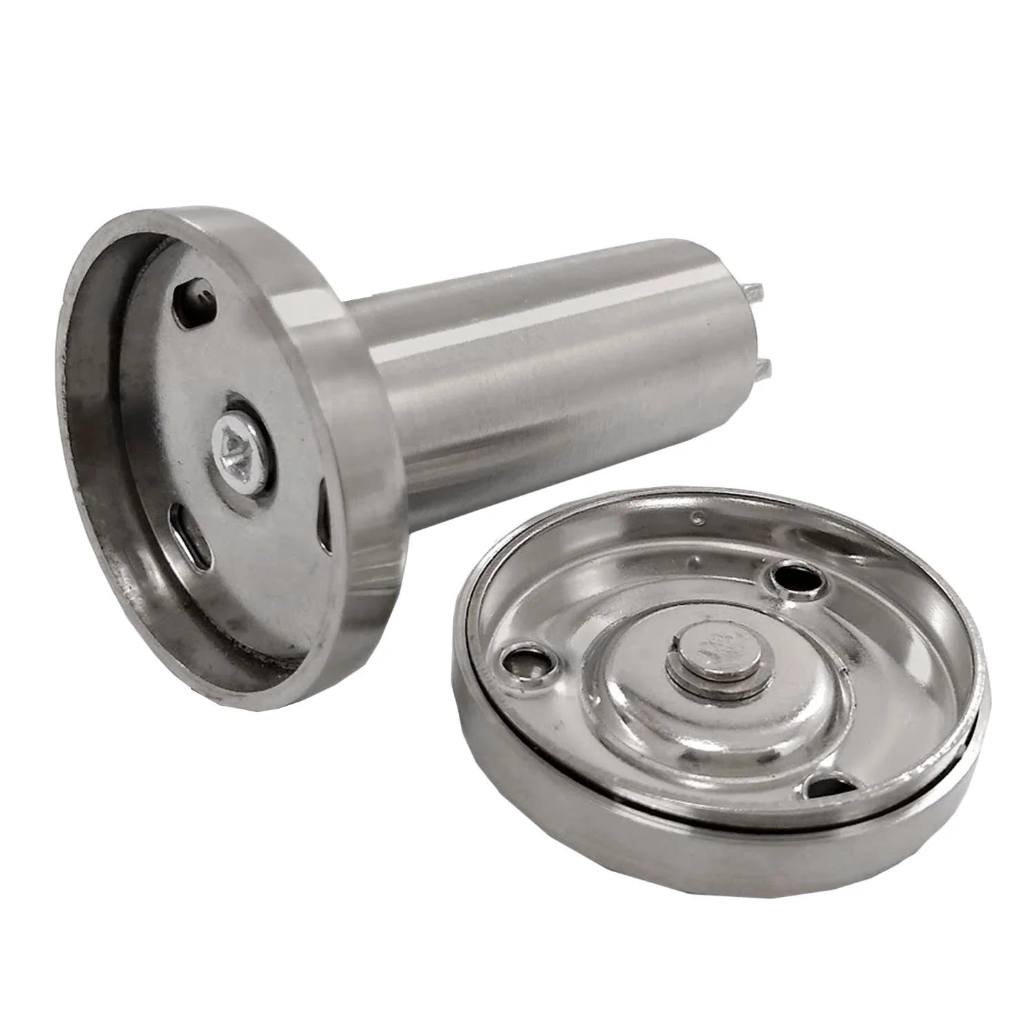 Tope magnético para puerta 70mm de acero inoxidable, acabado satinado. Retenedor de suelo o pared plateado.