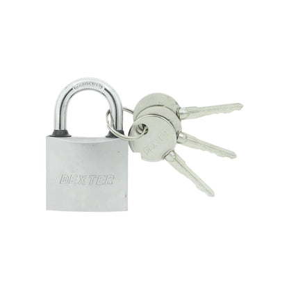 Candado de seguridad Dexter plata 40mm gancho corto endurecido con 3 llaves