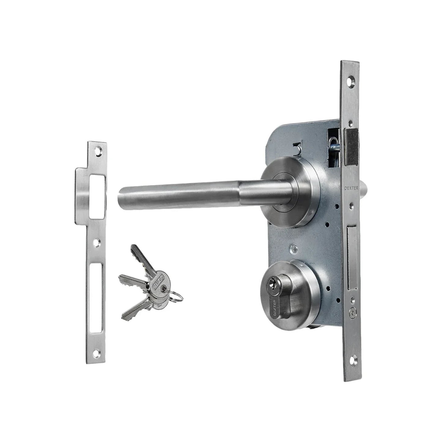 Cerradura/Chapa para recámara de manija cromo mate Dexter 6501 deluxe