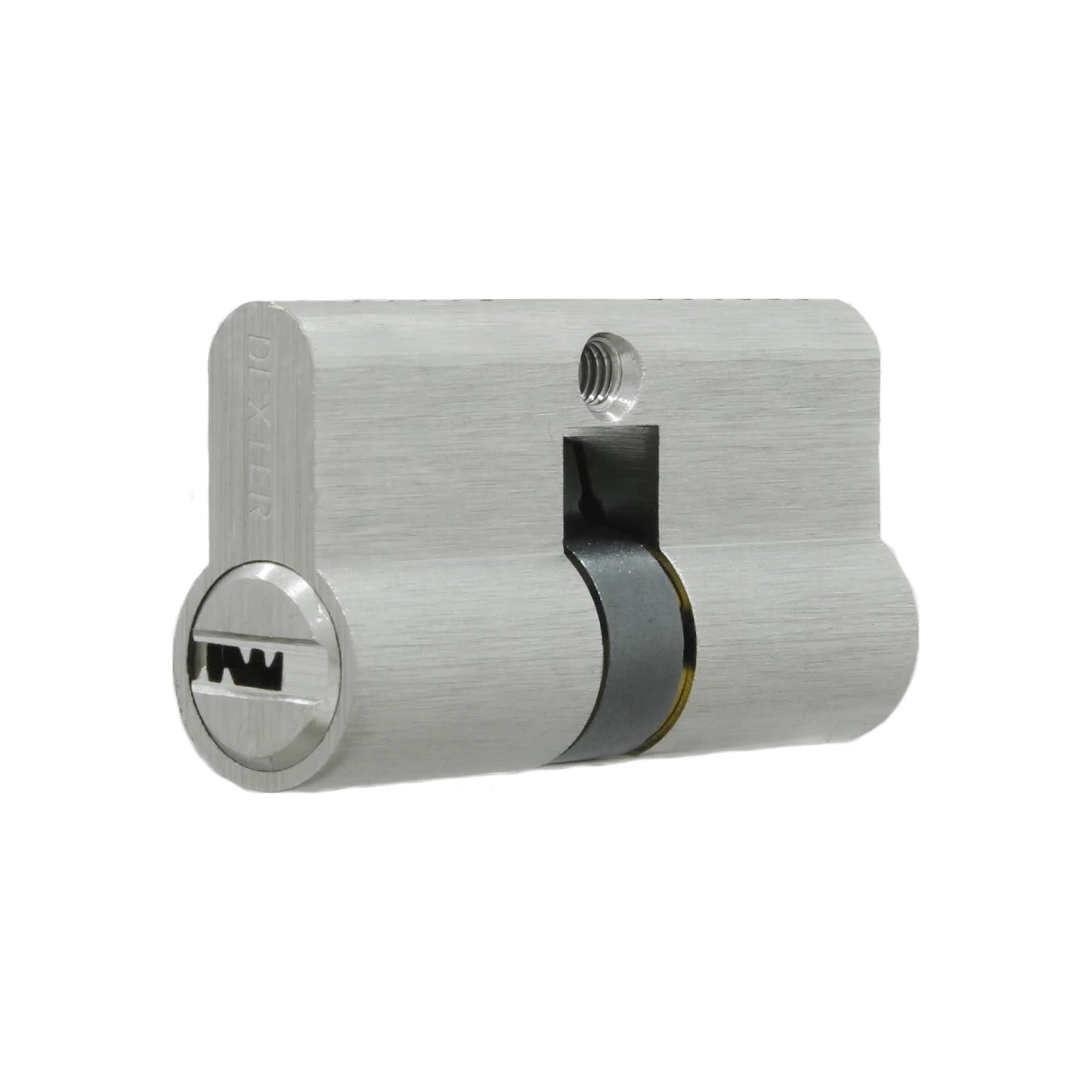 Cilindro de seguridad Dexter 60mm, doble perfil europeo, acabado plata, para cerraduras de puertas