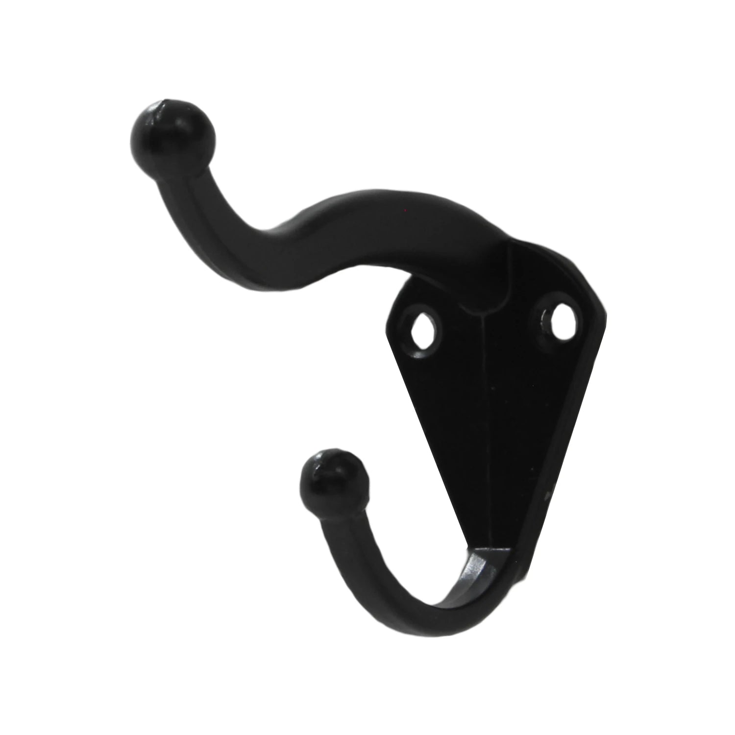 Perchero doble gancho negro para sombreros, abrigos y ropa. Ideal para pared en ferretería.
