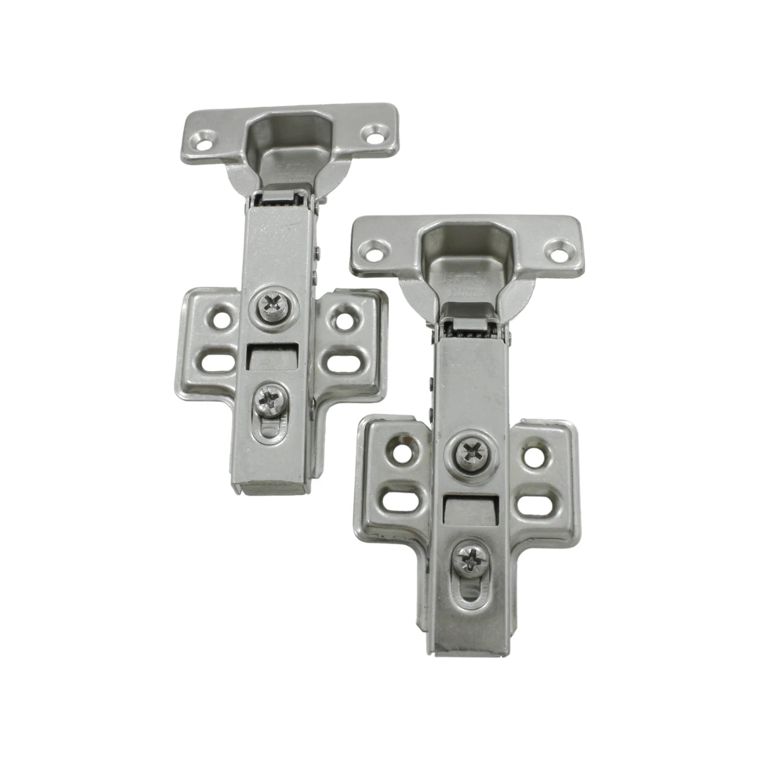 Bisagras bidimensionales Handy Home con pistón de cierre suave, plateadas, para puertas y gabinetes.