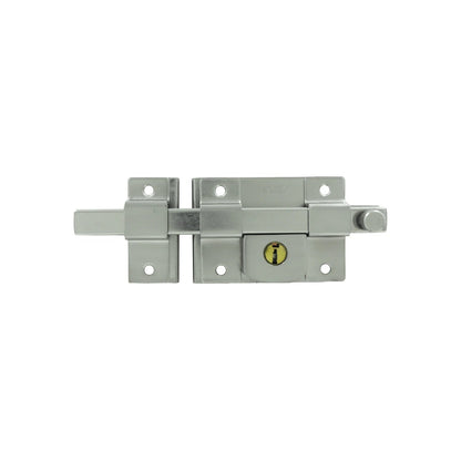 Cerradura de barra fija Dexter con llave, pasador de seguridad metálico plateado para puertas o portones.