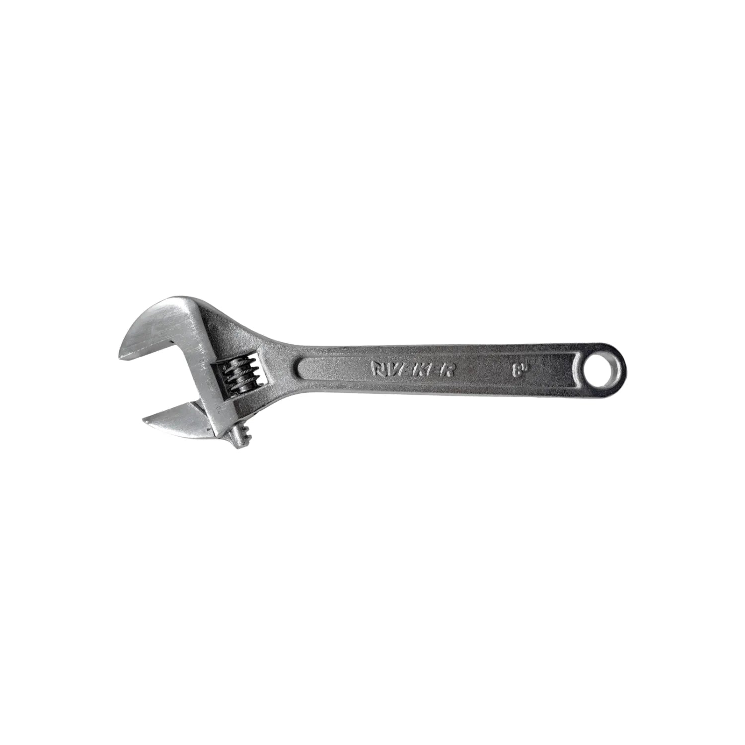 Llave inglesa ajustable Riveker de 8 pulgadas en acero para trabajos de mecánica y fontanería profesional.