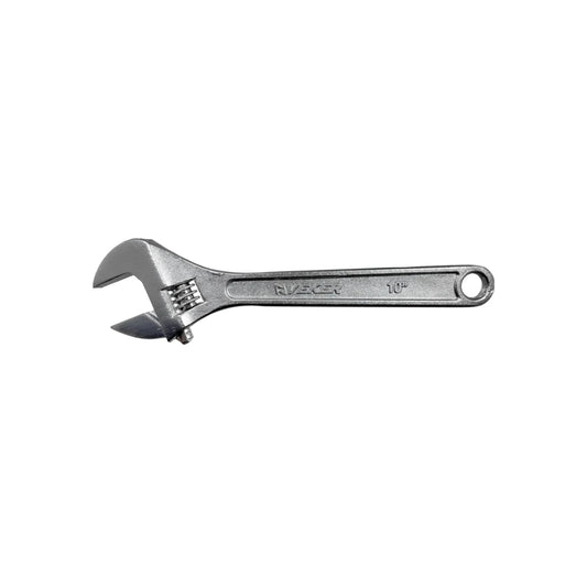 Llave inglesa ajustable 10 pulgadas marca FIVEXER acabado cromado profesional para trabajos de mecánica y taller.