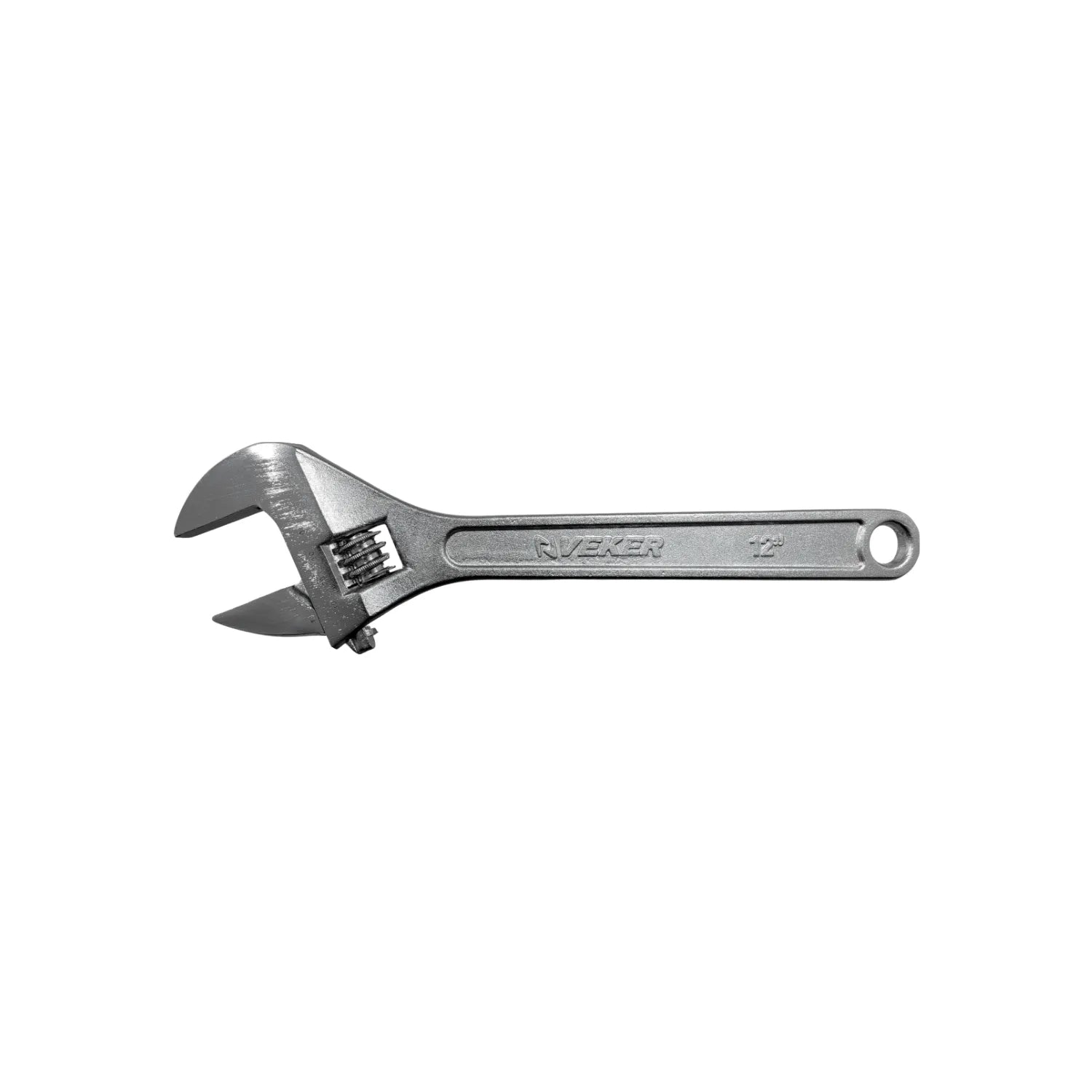 Llave inglesa ajustable Riveker de 12 pulgadas en acero cromado para uso profesional en mecánica y fontanería.