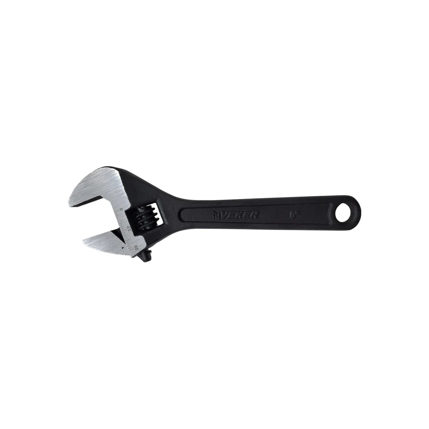 Llave inglesa ajustable VEKER de 6 pulgadas acabado negro mate con escala milimétrica grabada.