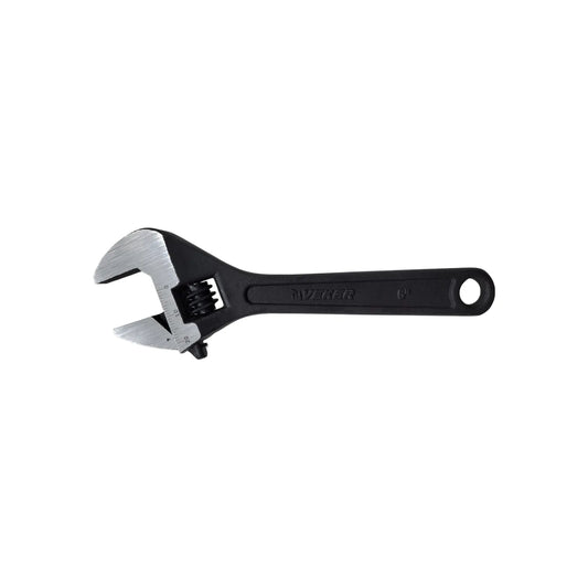 Llave inglesa ajustable VEKER de 6 pulgadas acabado negro mate con escala milimétrica grabada.