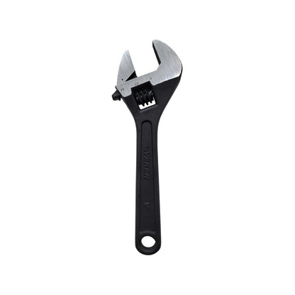 Llave perico ajustable Veker 6 pulgadas pavonada negra, con escala de medición métrica.