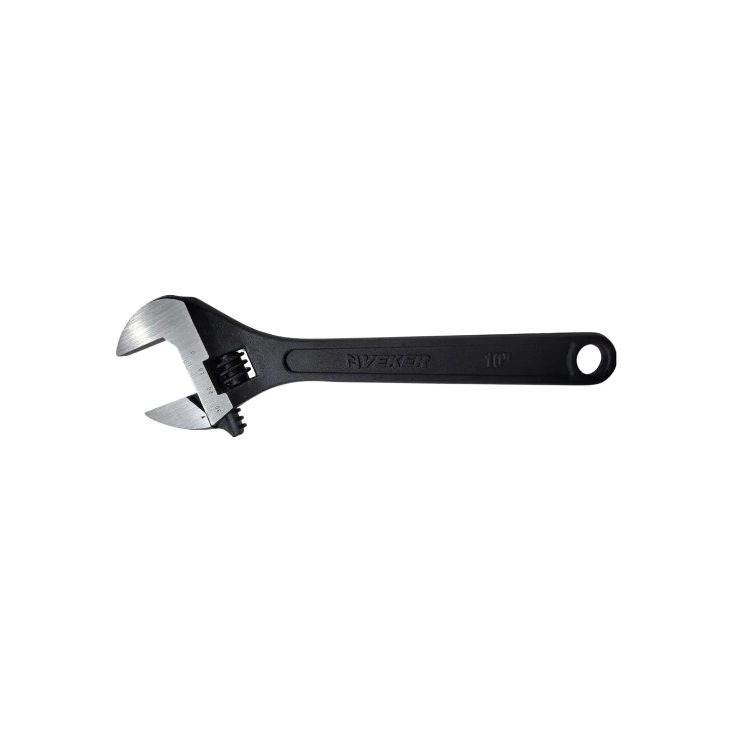 Llave inglesa ajustable Veker 10 pulgadas negra con mandíbula milimétrica para mecánica y ferretería.