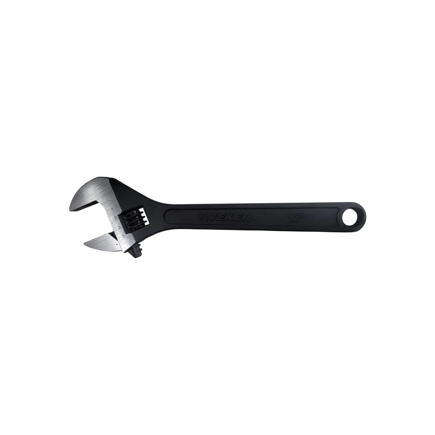 Llave inglesa ajustable Veker de 12 pulgadas color negro mate con escala graduada para mecánica profesional.