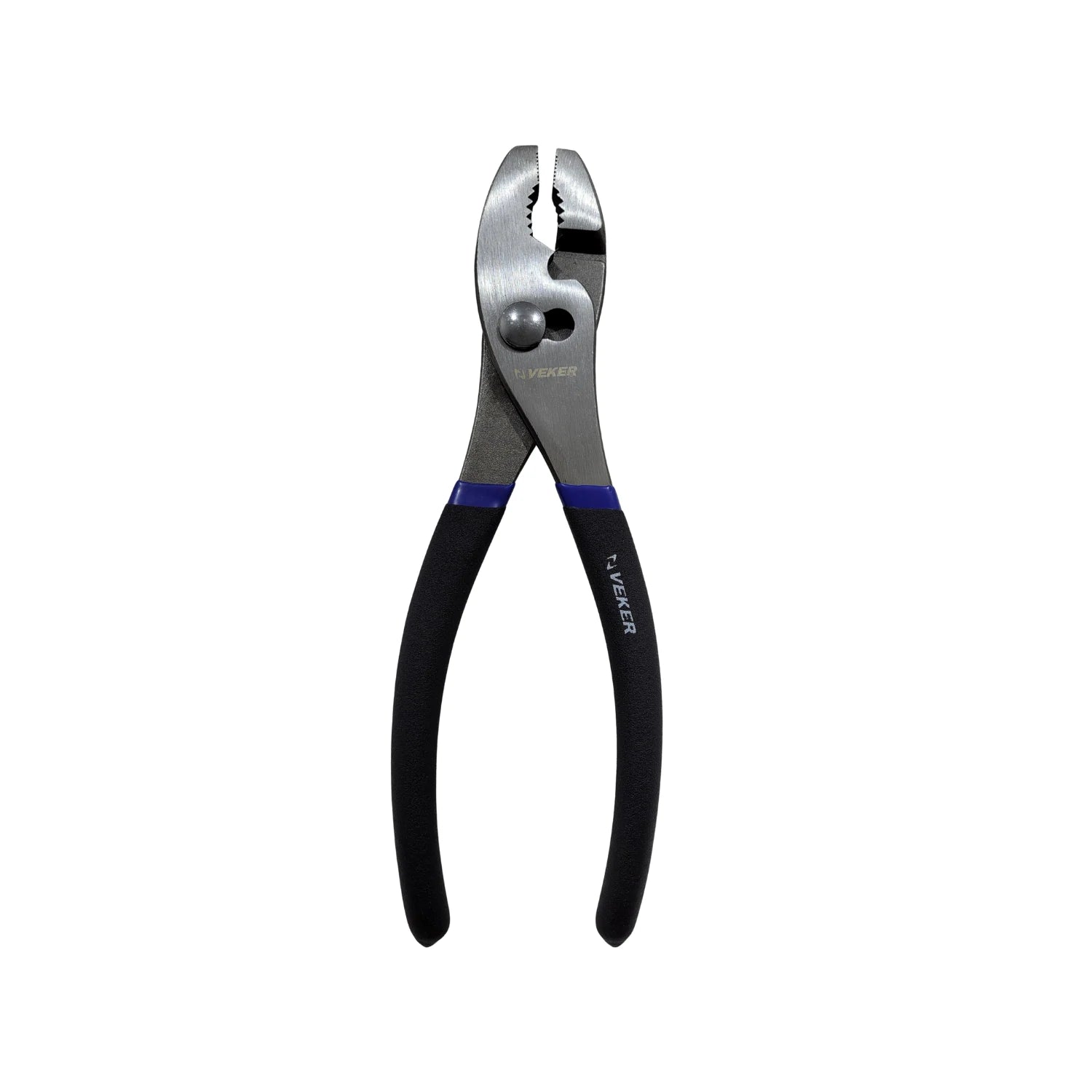Pinza de chofer Veker con mango ergonómico negro y azul, mordazas ajustables para agarre firme