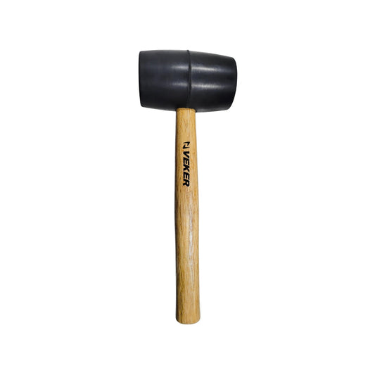 Mazo de hule negro Veker 24 oz con mango de madera para ensamblaje y superficies delicadas
