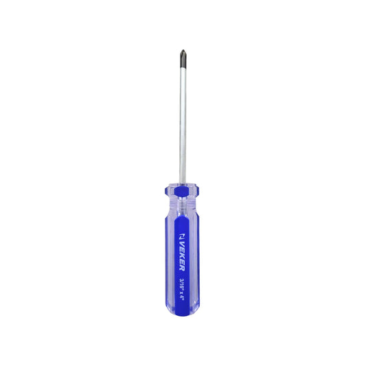 Desarmador de cruz Veker 3/16" x 4" con mango azul translúcido Phillips para trabajos generales
