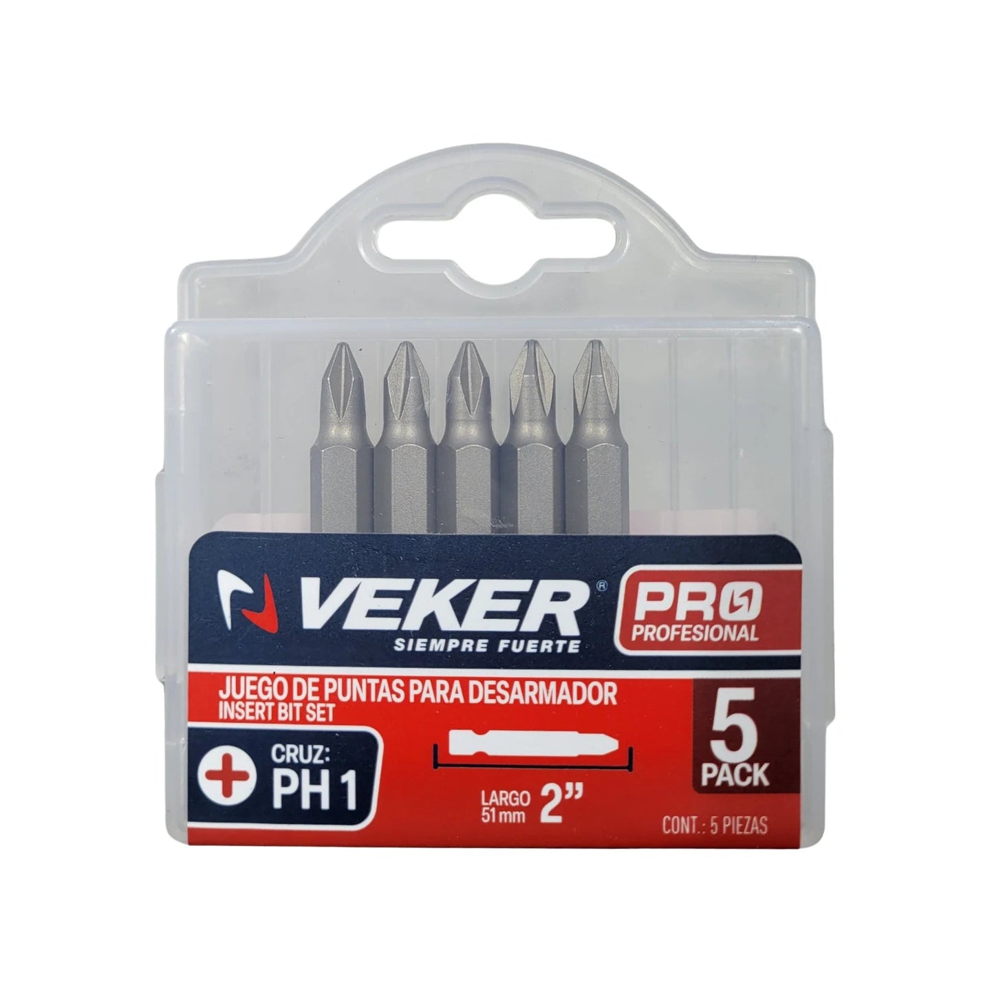 Juego de puntas Phillips Veker PRO PH1 de 2 pulgadas (51mm) para desarmador, set de 5 piezas profesionales