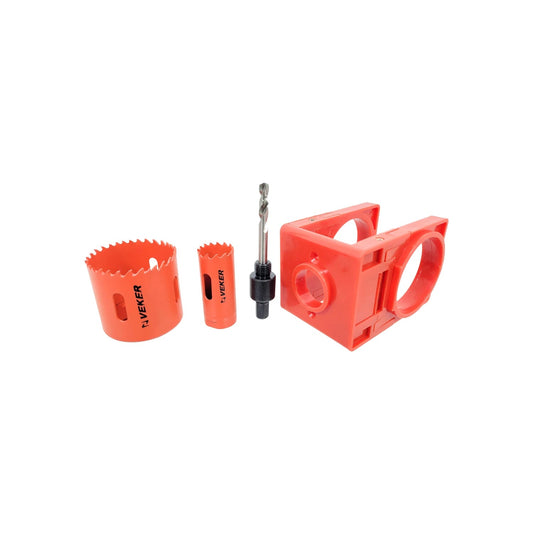 Kit de instalación Veker naranja para chapas, incluye sierras corona, broca y guía de perforación roja