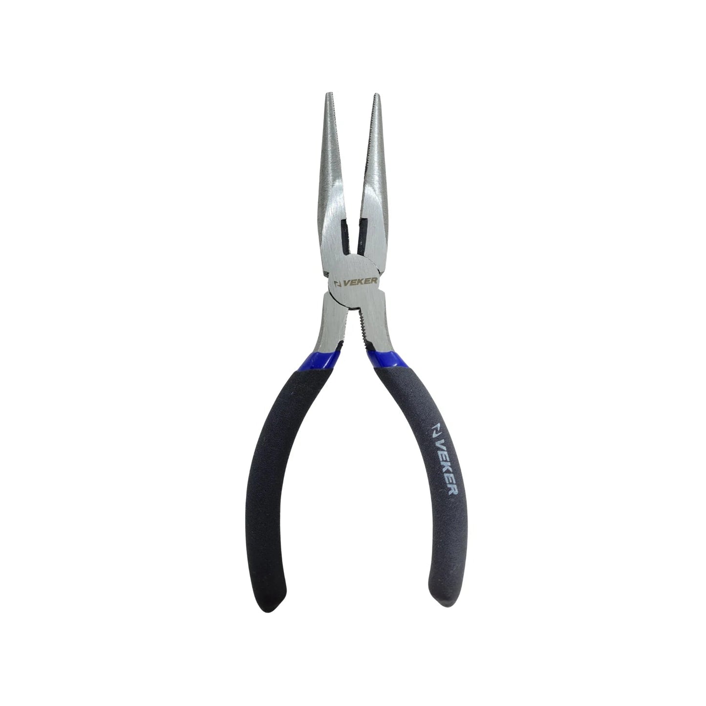 Pinza de punta Veker 6 pulgadas con mango ergonómico negro y azul para precisión