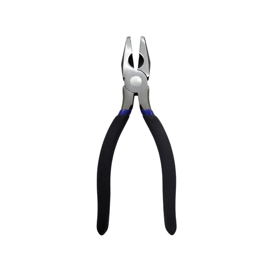Pinza de electricista 8 pulgadas, mordazas dentadas, mango ergonómico negro y azul