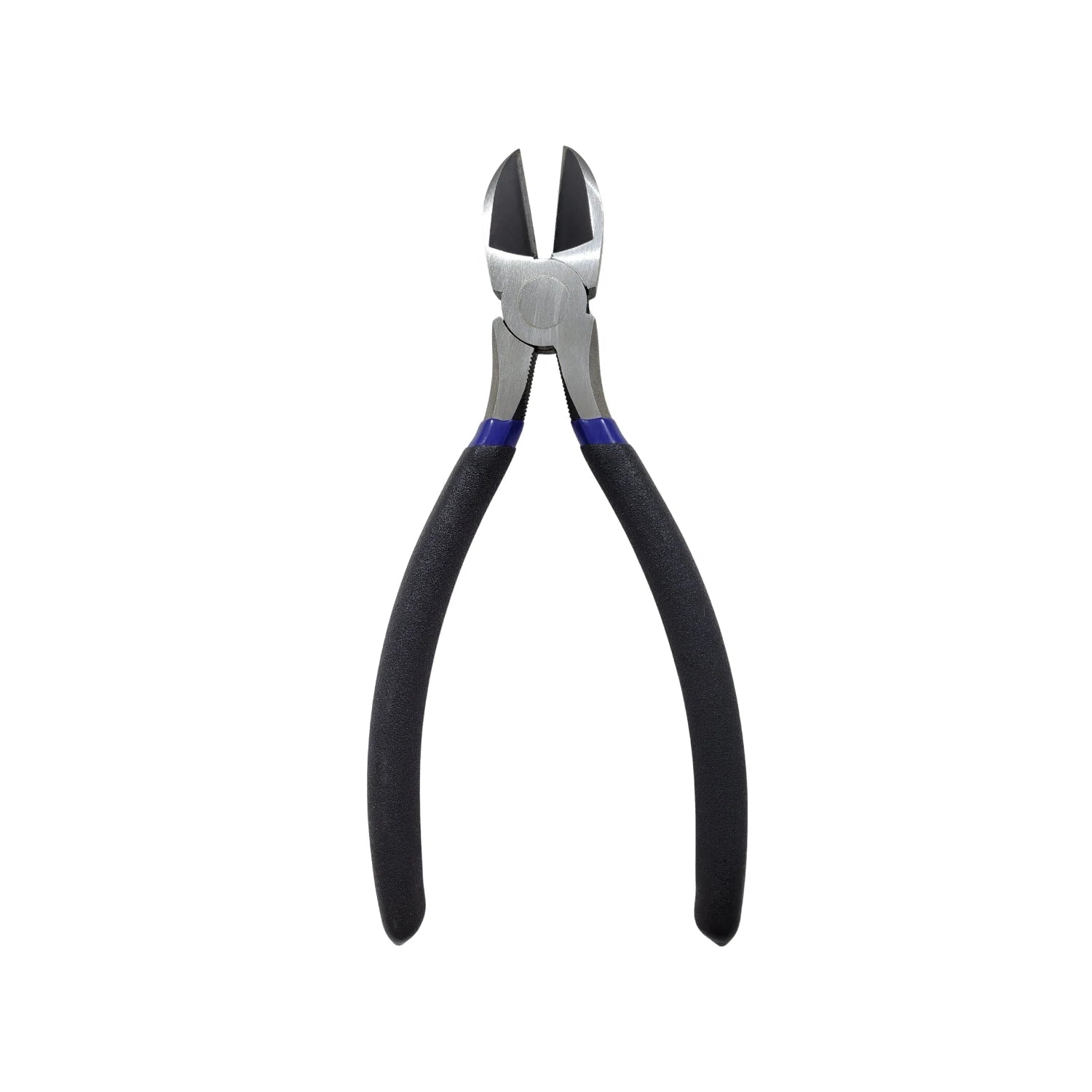 Pinza de corte diagonal 8 pulgadas con mangos ergonómicos negros y azules, ideal para electricistas