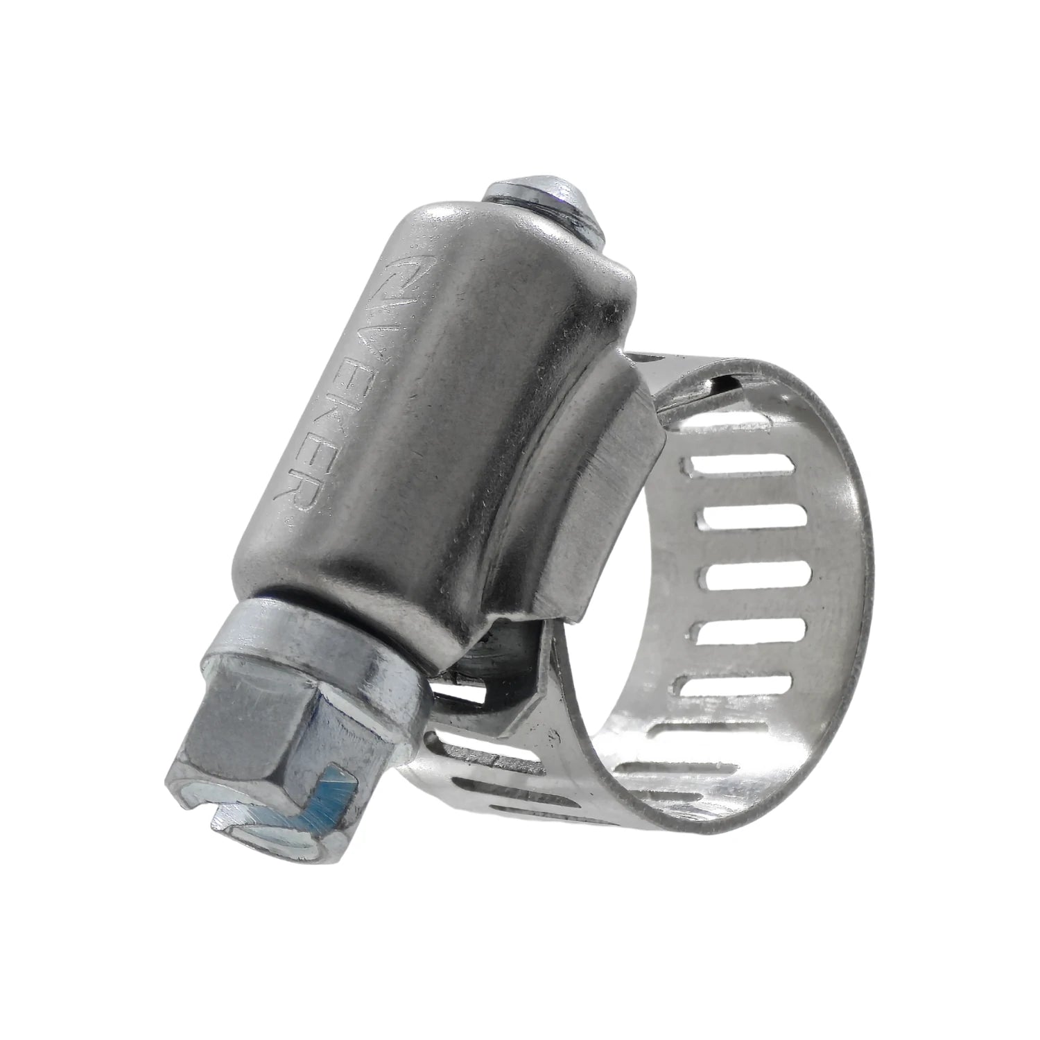 Abrazadera sin fin Veker de metal para mangueras, con mecanismo de tornillo, acabado plateado resistente.