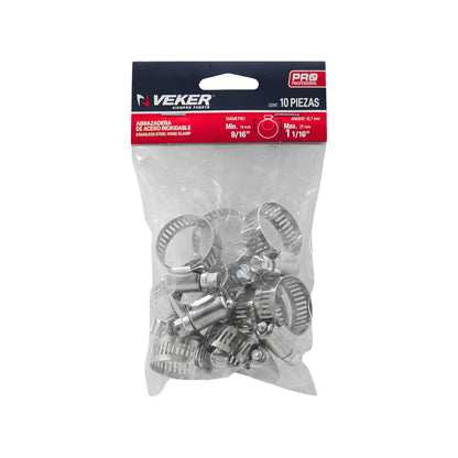 Juego de 10 abrazaderas sin fin Veker de acero inoxidable para mangueras, de 9/16" a 1 1/16".