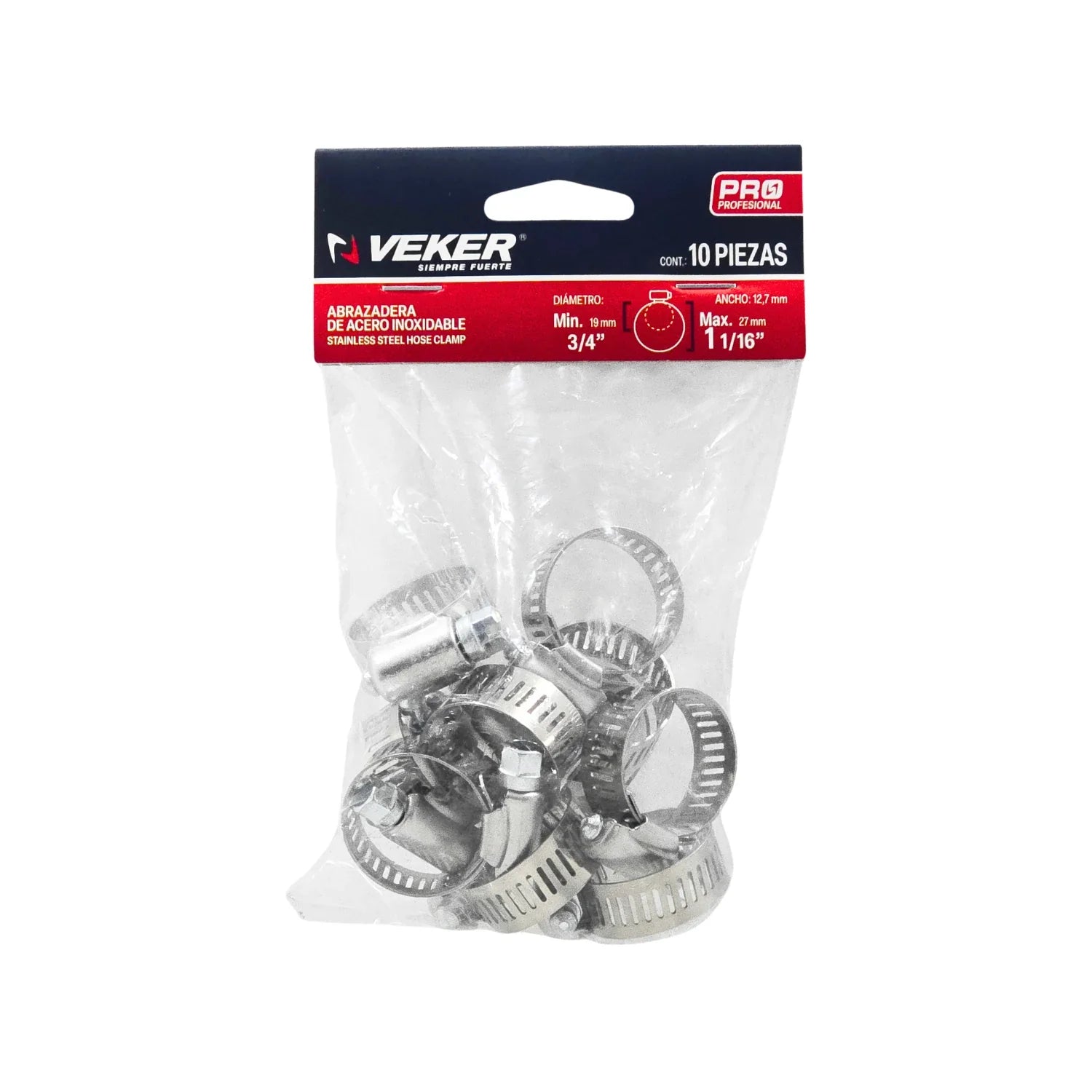 Abrazadera sin fin #10 1 1/16" 10 piezas Veker 12588