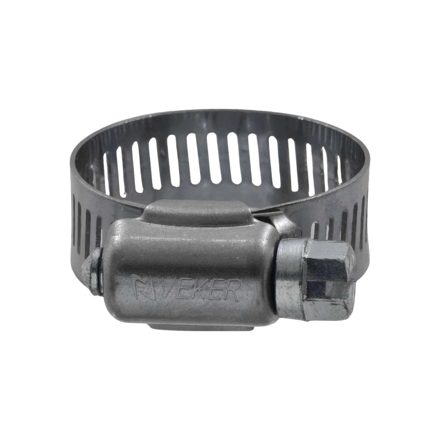 Abrazadera sin fin Veker de metal plateado, acero inoxidable, para mangueras y tubos, sujeción segura