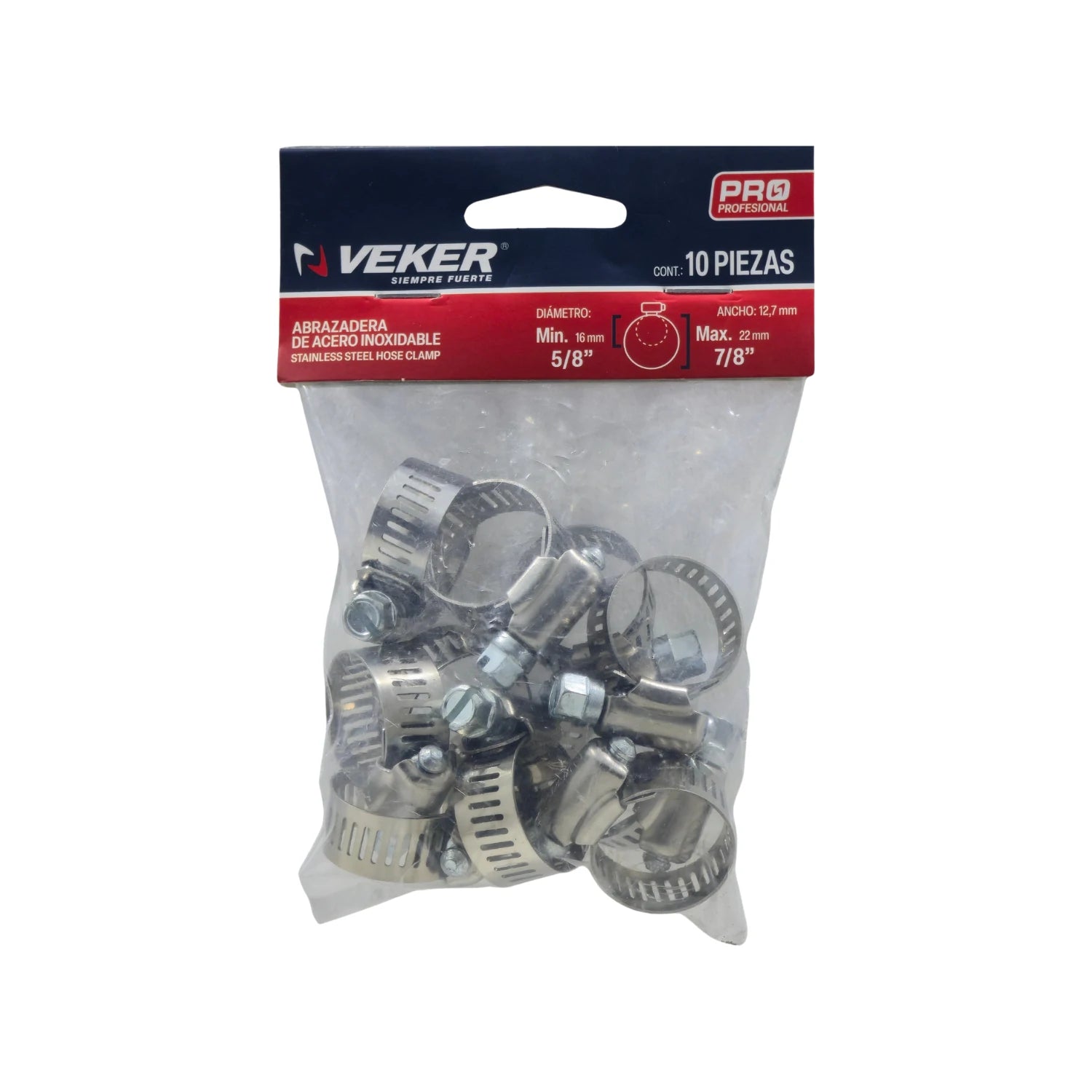 Abrazaderas sin fin de acero inoxidable Veker 5/8 a 7/8 pulgadas, 10 piezas para mangueras