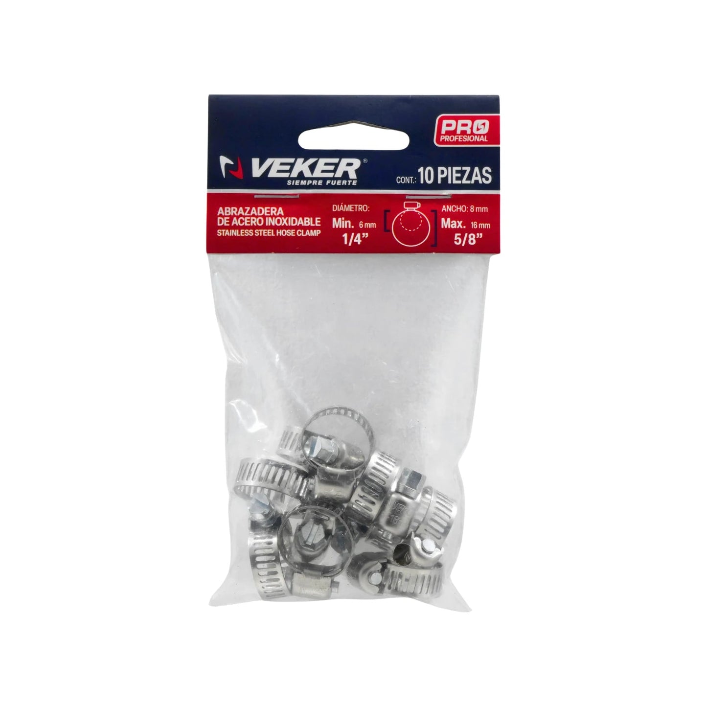 Abrazaderas sin fin de acero inoxidable Veker #3 mini 5/8", paquete de 10 piezas para mangueras