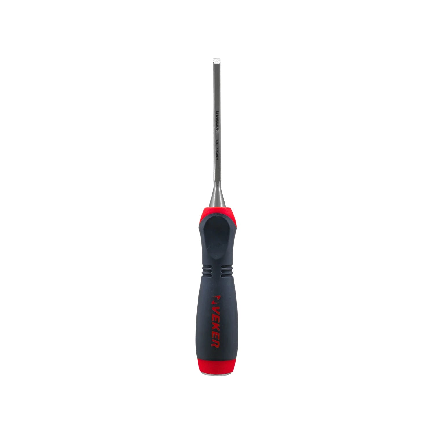 Formón Veker 1/4" (6.3mm) de carpintero con mango ergonómico comfort rojo y gris, hoja de acero.