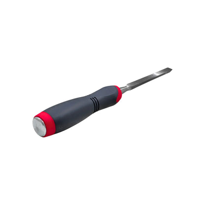Formón 3/8 pulgadas para madera, mango ergonómico gris y rojo, con capuchón metálico de impacto
