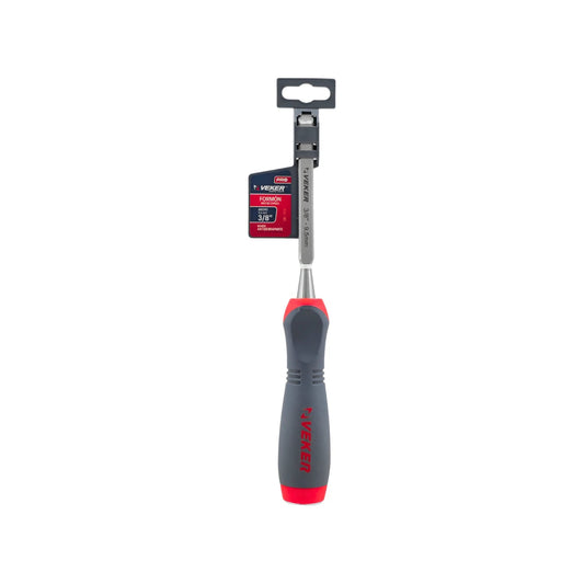 Formón Veker 3/8" (9.5mm) para madera con mango antideslizante gris y rojo