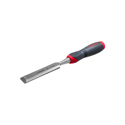 Formón Veker 7/8" (22.2mm) mango comfort ergonómico gris y rojo para madera.
