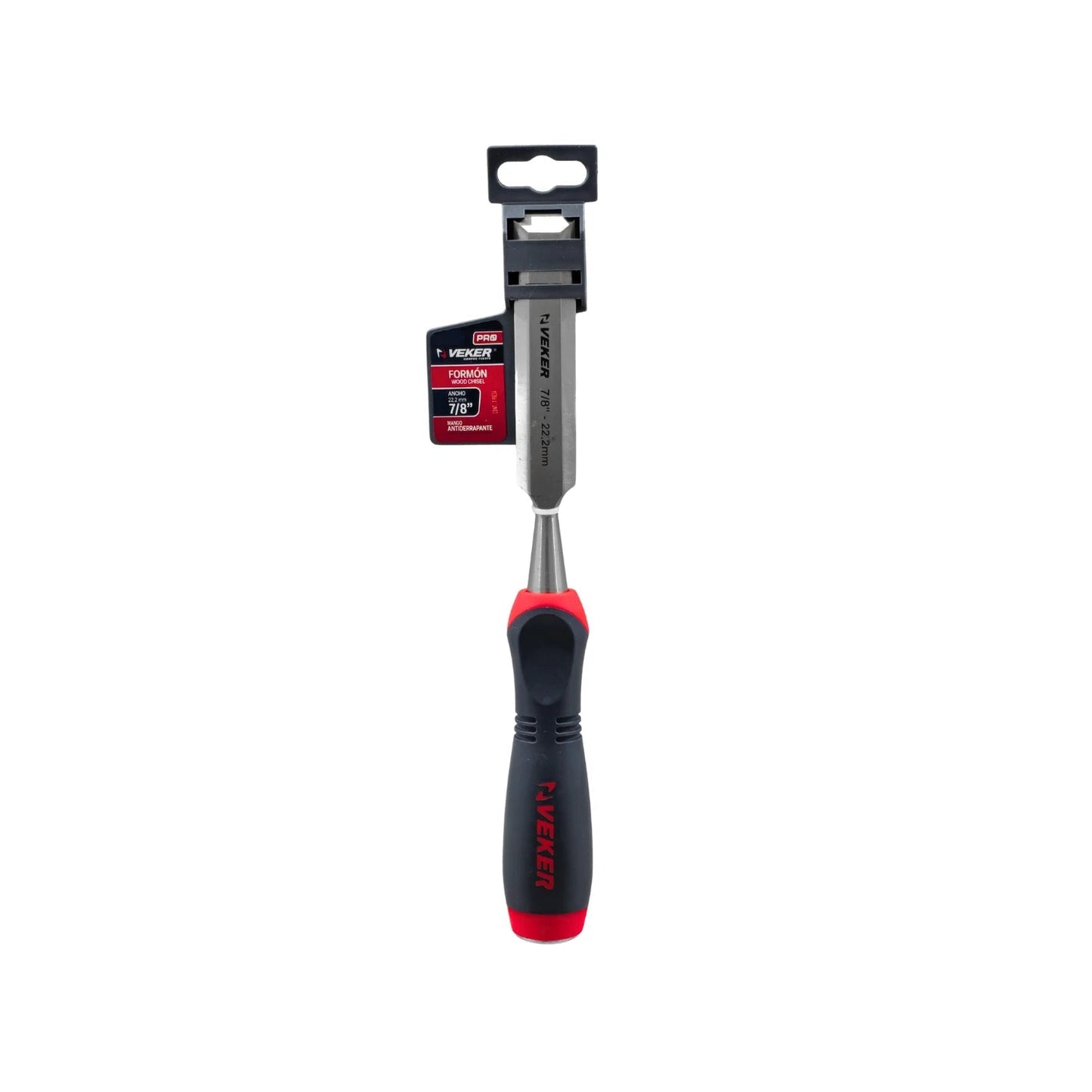 Formón Veker 7/8" (22.2mm) con mango confort ergonómico antideslizante negro y rojo para madera.