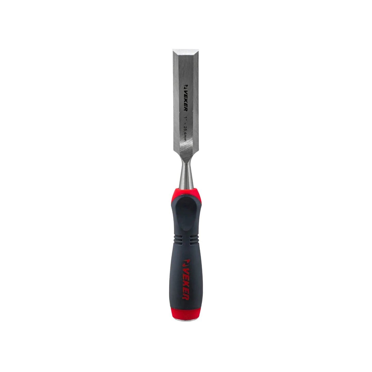 Formón Veker de 1 pulgada (25.4mm) con hoja de metal afilada y mango ergonómico comfort negro y rojo para madera