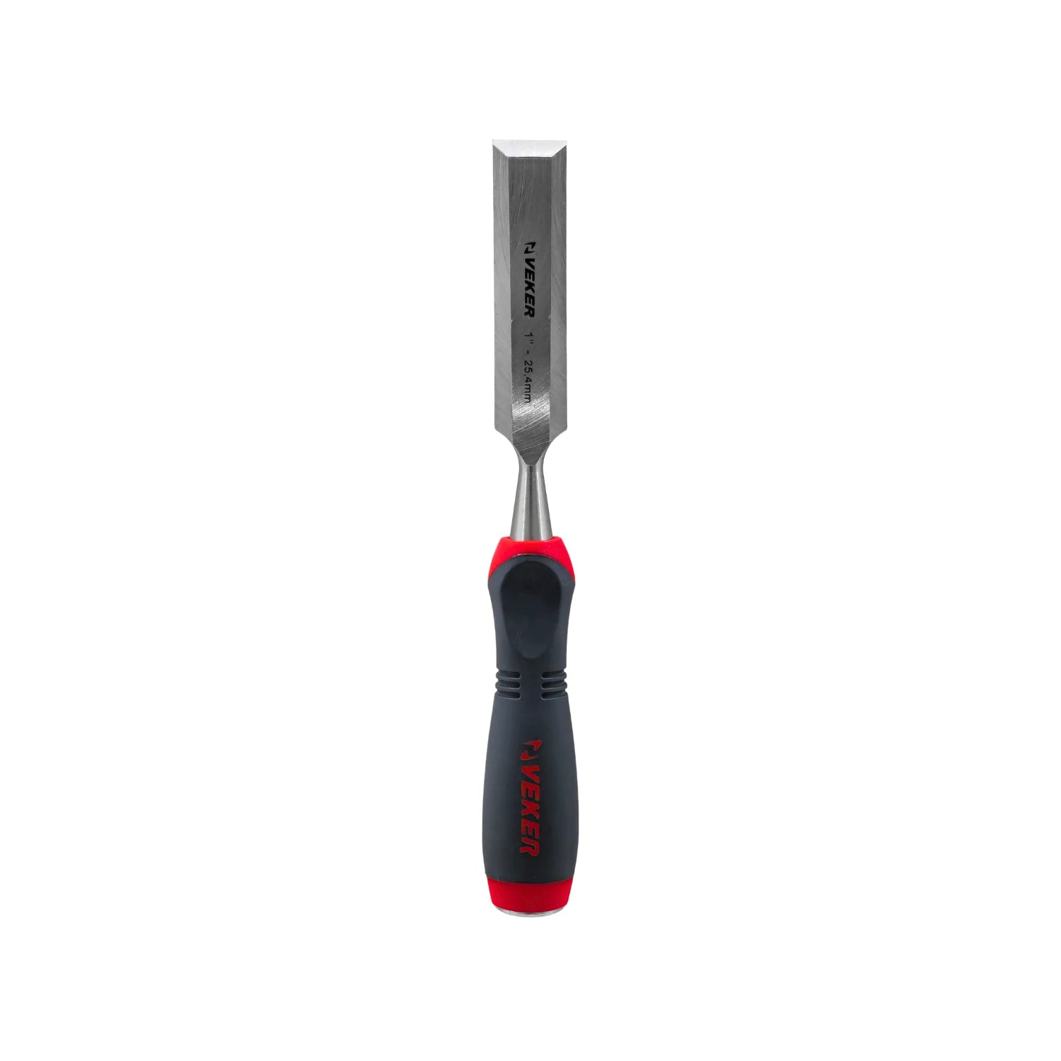 Formón Veker de 1 pulgada (25.4mm) con hoja de metal afilada y mango ergonómico comfort negro y rojo para madera