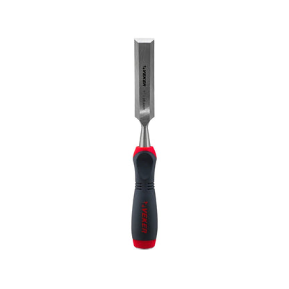 Formón Veker de 1 pulgada (25.4mm) con hoja de metal afilada y mango ergonómico comfort negro y rojo para madera