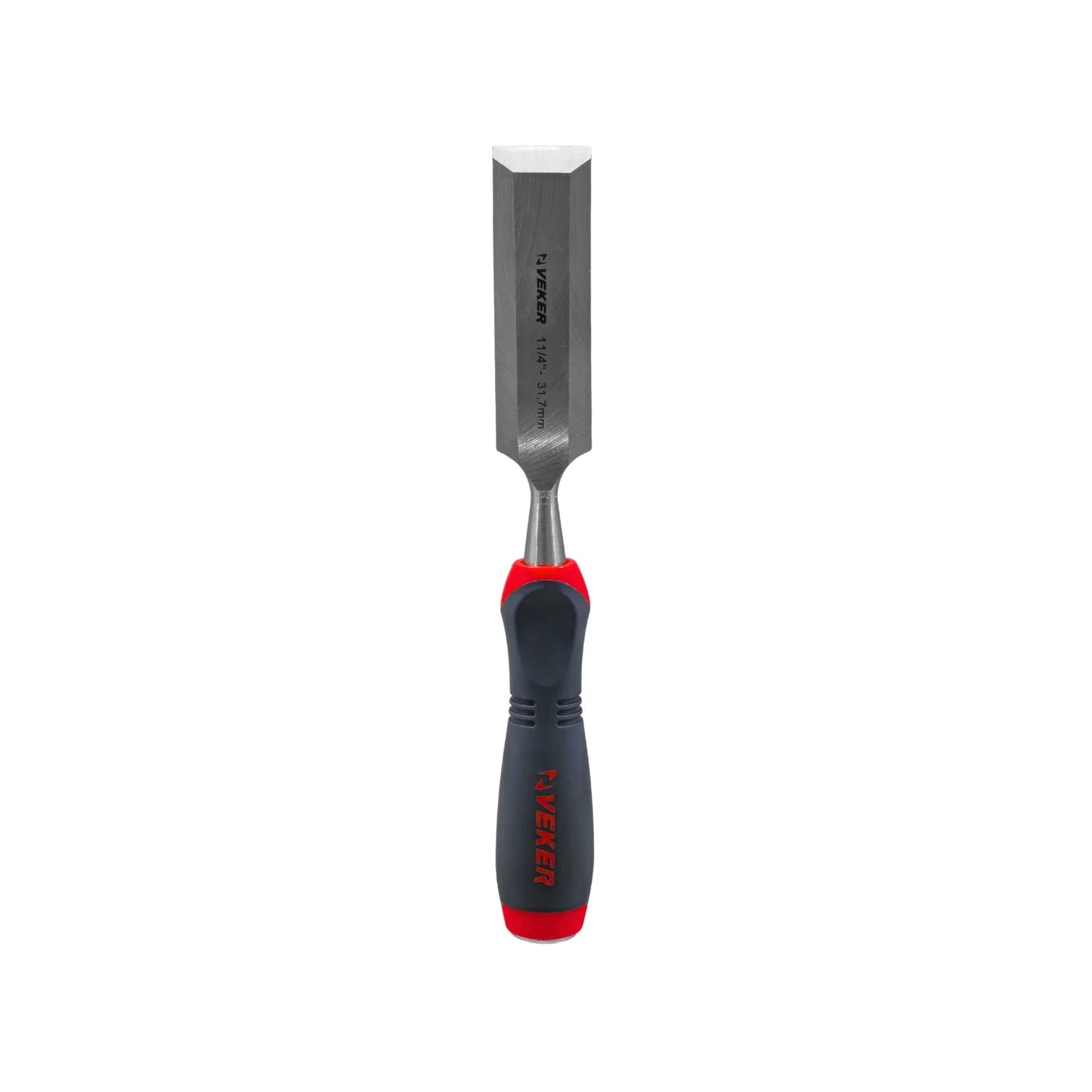 Formón para madera Veker 1 1/4" (31.7mm) con mango confort ergonómico gris y rojo