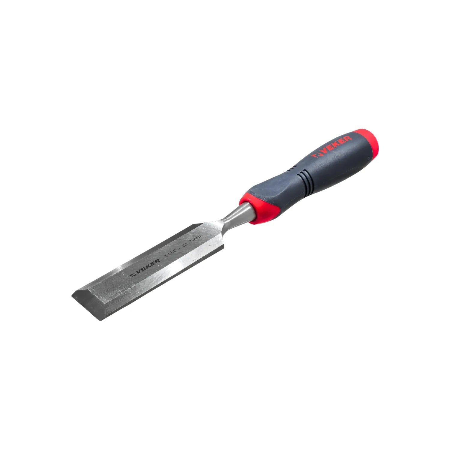 Formón Veker 1 1/4" (31.7mm) para madera con mango ergonómico comfort rojo y gris, herramienta manual