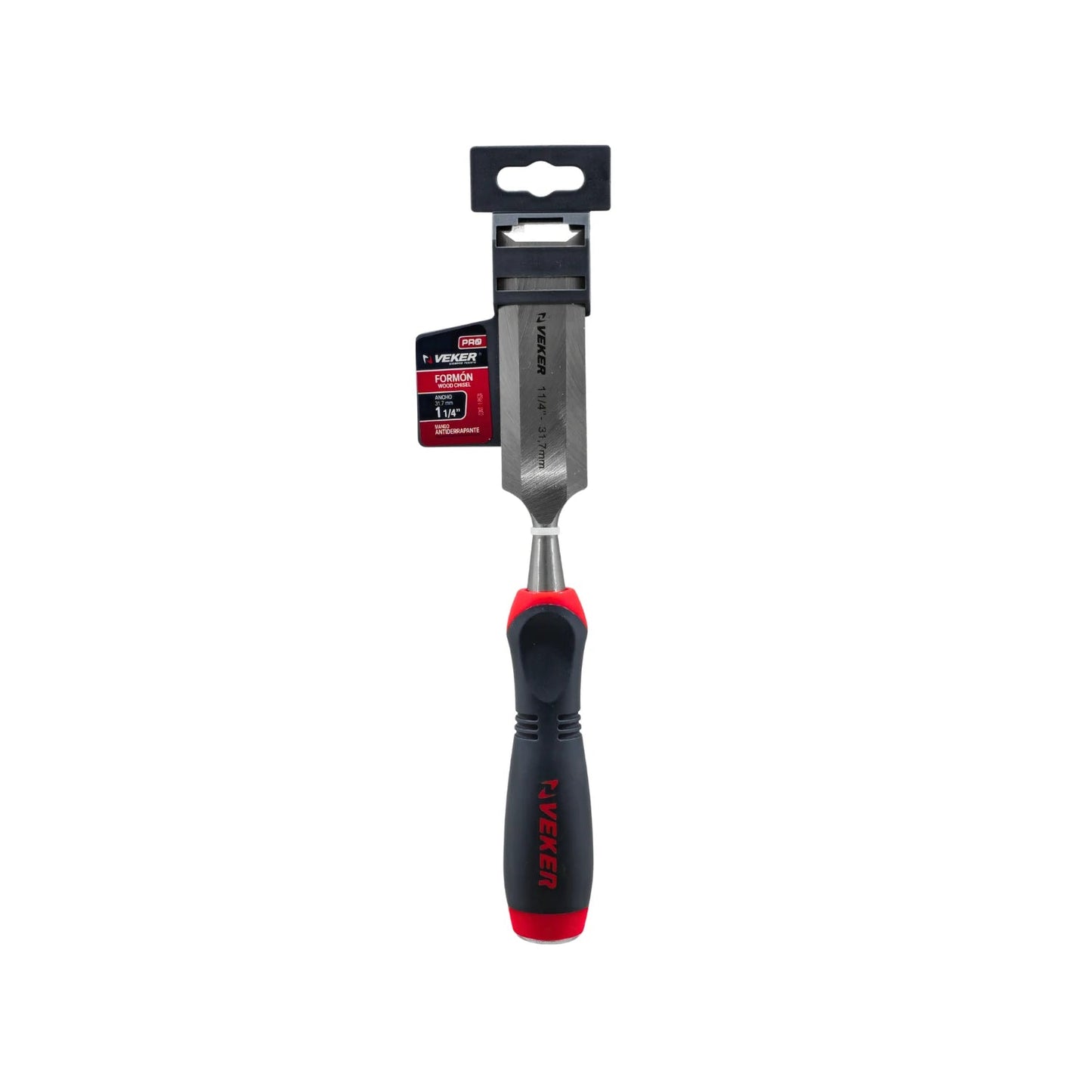 Formón Veker PRO 1 1/4" (31.7mm) con mango comfort ergonómico antideslizante rojo y negro