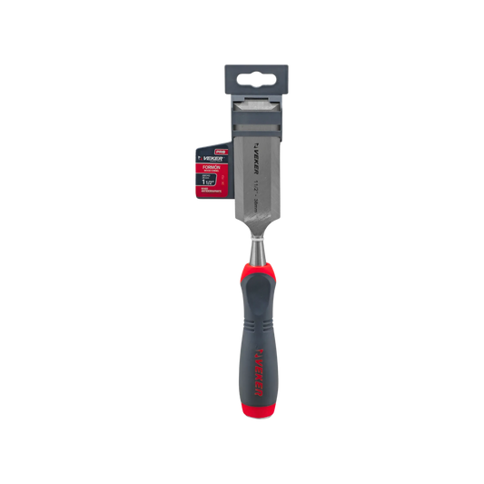 Formón Veker PRO 1 1/2" (38mm) con mango ergonómico antideslizante rojo y gris para carpintería