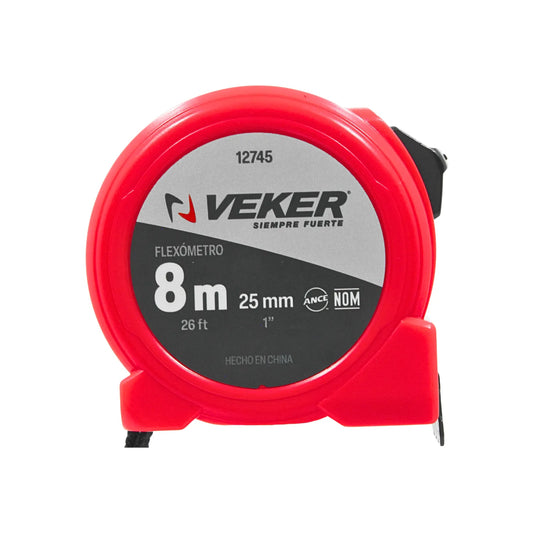 Flexómetro Veker 12745 rojo 8m 26ft cinta métrica 25mm 1 pulgada para medición profesional de alta resistencia