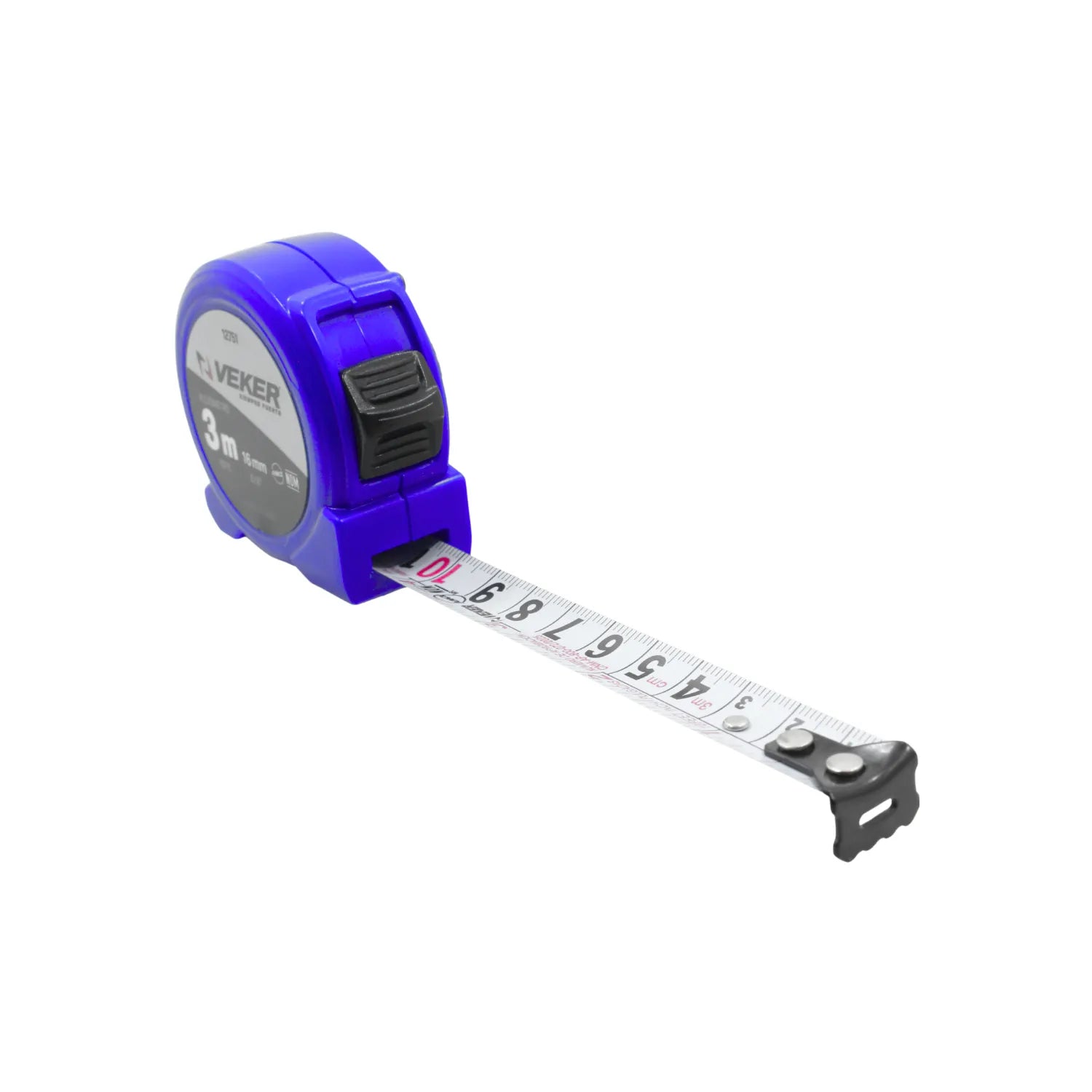 Flexómetro VEKER azul de 3 metros y 16mm con cinta métrica retráctil para medición profesional y bricolaje