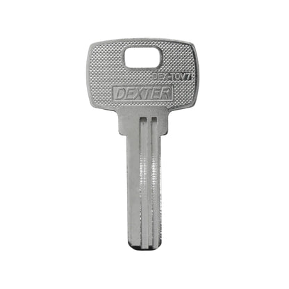 Llave virgen Dexter DEX-TOV7 metálica para duplicado de cerraduras residenciales acabado plateado.