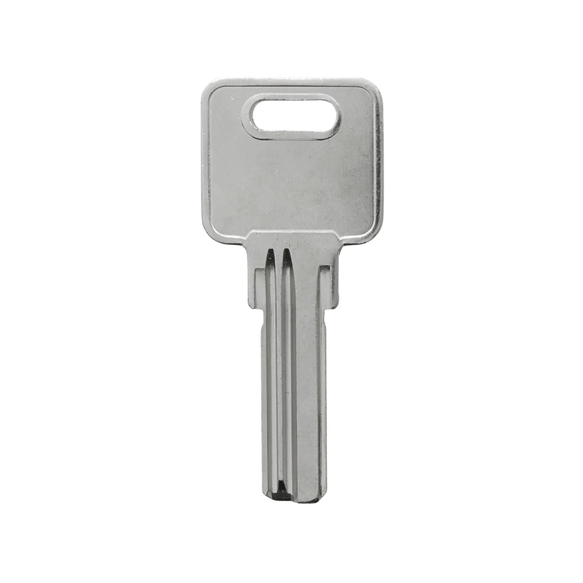 Llave metálica plateada de cabeza cuadrada con ranuras para cerradura de seguridad