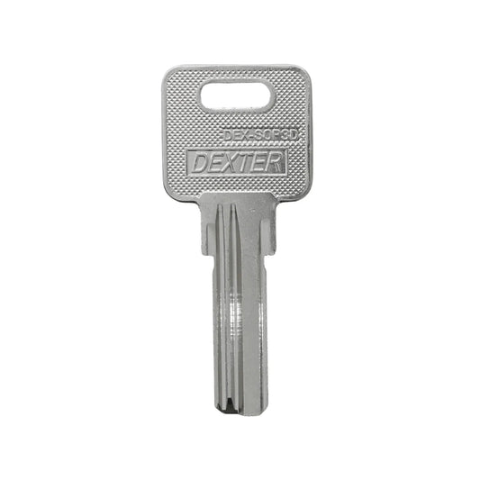 Llave de seguridad Dexter DEX-SOP3D color plata para duplicado de cerraduras de alta precisión.