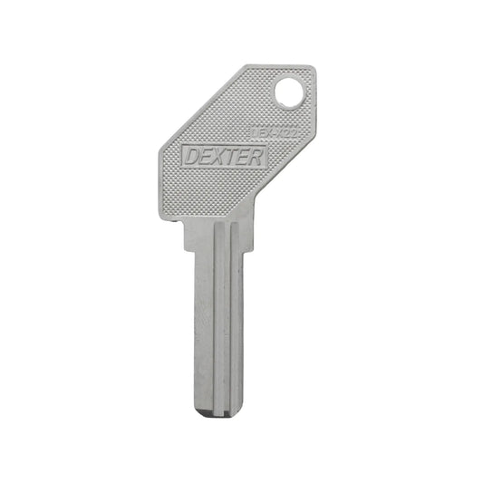 Llave virgen marca Dexter modelo DEX-X22 plateada para cerrajería y duplicado de llaves residenciales