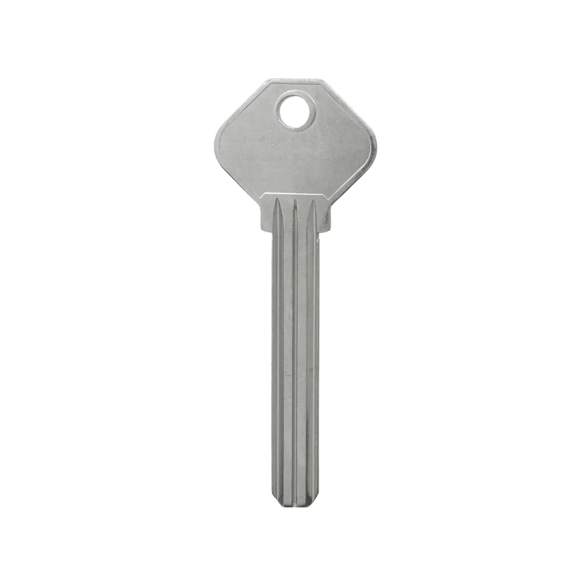 Llave de cruz en bruto niquelada con perfil de cuatro lados para duplicados de cerrajería de seguridad.