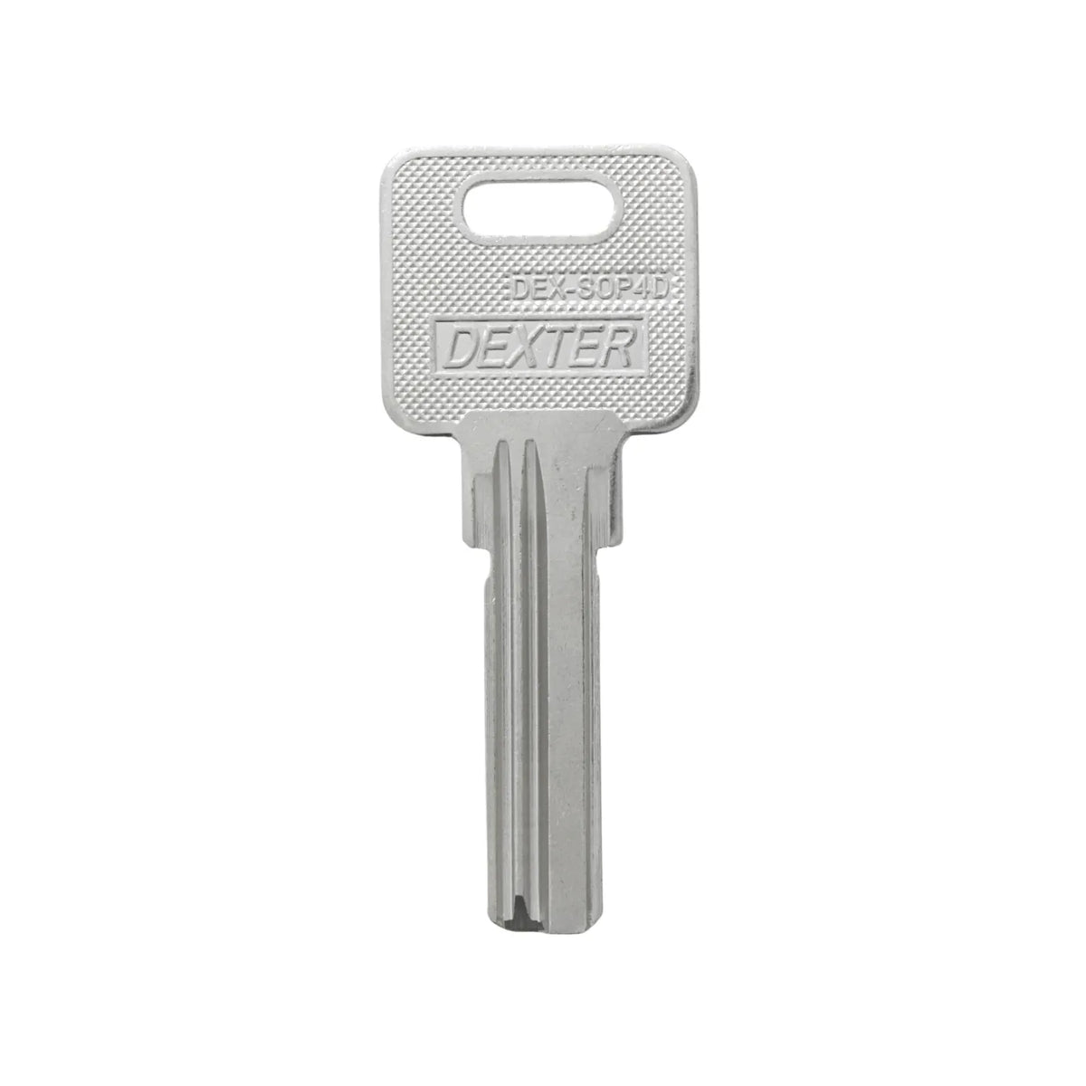 Llave virgen Dexter DEX-SOP4D metálica plateada para duplicados de cilindros y cerraduras de alta seguridad.