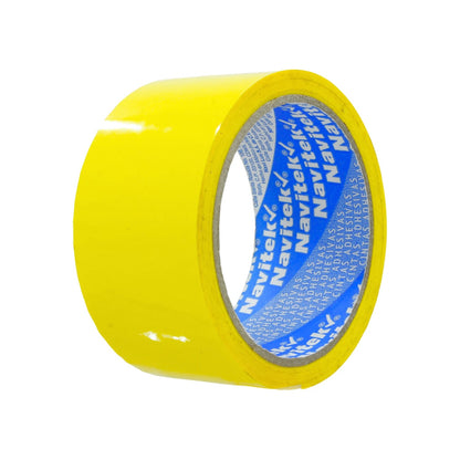 Cinta adhesiva amarilla Navitek de 50mm, rollo para empaque, sellado y ferretería profesional.